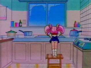 Chibi Usa bends over the sink causing her short skirt to rise up and show off a bit of her underwear ^-^