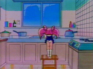 Chibi Usa, wearing cute white socks, bends over the sink causing her short skirt to rise up and show off her bum covered by cute white panties ^-^;