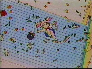 The gravity pulls up Chibi Usa's skirt