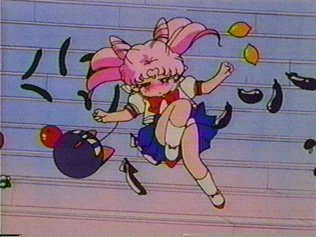 Chibi Usa's right leg raised shows her panties