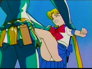 Usagi looks cute while her leg lifts her skirt to expose her white panties ^-^