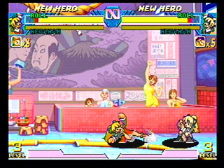 Roll doing a sweep kick, showing a bit of her panties