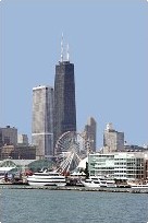John Hancock Tower with Ferris Wheel at Navy Pier
