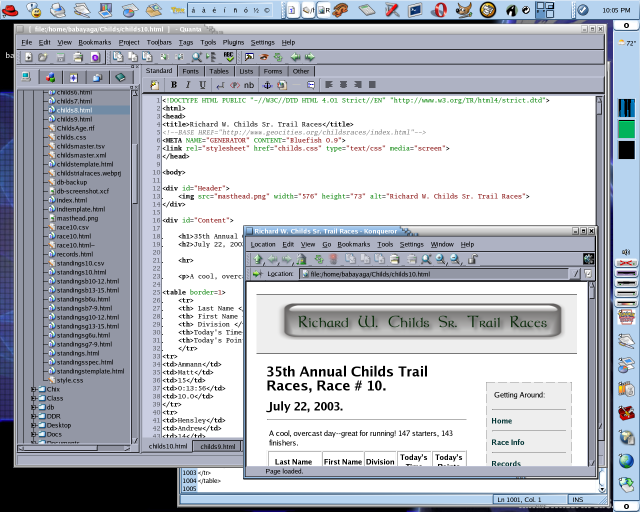 Screenshot showing Quanta, Konqueror and gEdit