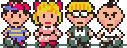 These are the main characters of EarthBound!&nbsp; Ness, Paula, Jeff, and Poo.&nbsp; Yes, those are their names.