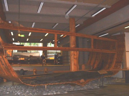 Viking ship in a musuem w/ description in.. Norweigen?