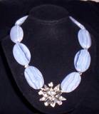 blue lace agate with vintage rhinestone pin