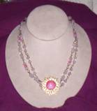 pink pin with rose quartz and iced quartz