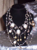Pearl Gypsy - faux pearls multi stand, vintage beads on silvertone wire chain