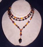 smokey quartz, czech glass 3 row, vinage clasp