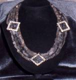 4 row gray moonstone with vintage rhinestone pins