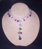 blue and purple crystal Y necklace
