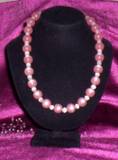 pink vintage moonglow beads with white fiber optic beads