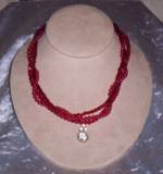 vintage rhinestone pendant with red glass, crystal and plastic beads