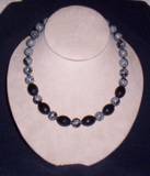 snowflake obsidian and vintage faceted black plastic beads
