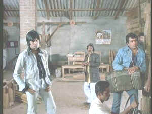 Amitabh , Dhamendra and Jagdeep in " Sholey "