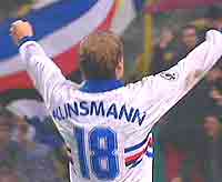 Klinsmann celebrating his 1st goal for Sampdoria