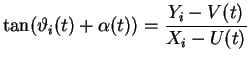Relazione tra gli angoli percepiti e le posizioni degli oggetti relativi al robot tan(zi+alpha(t))=(Yi-V(t))/(Xi-U(t))