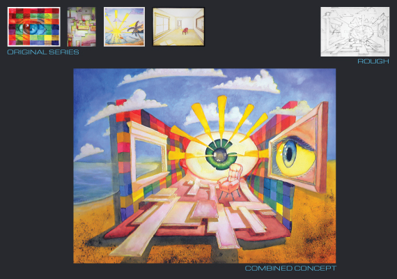 The combined piece utilizes leading lines to draw in the viewer. Hot and cold tones work to push and pull the viewer. Ultimately the entire piece should give the viewer a certain sense of uneasiness. The chair, for example, is slightly tilted forward as if it would be difficult to sit in without slipping off.