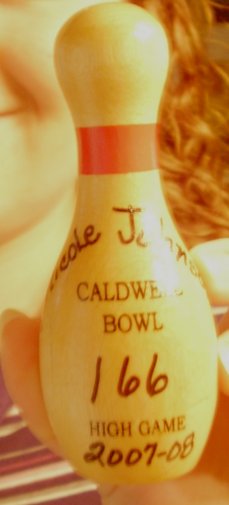 High game pin/award that Nicole received for her new high score of 166!