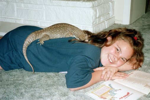 Sandy (when he was not much more than a baby) was walking around and climbed on Nicole as she was laying on the floor reading.&nbsp; He seemed quite content to just stay there.