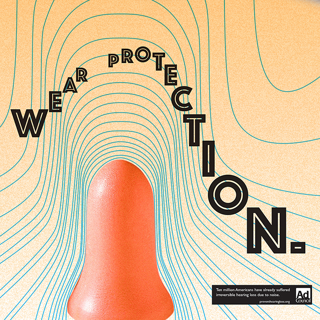 Fictional Ad Council poster on hearing loss