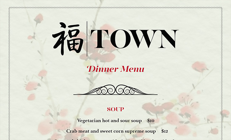 TOWN restaurant print materials