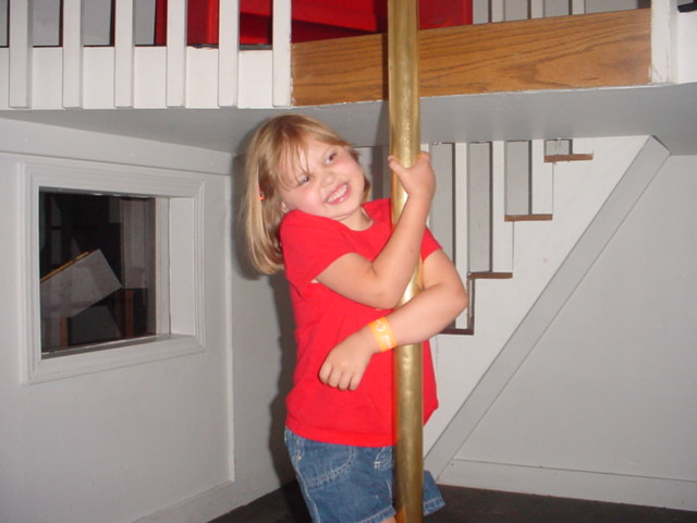 On the fireman's pole at the Omniplex