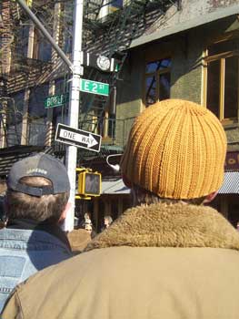 The fans gathered on the corner of Bowery st. 