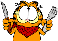 Garfiled ready to attack a dish of lasagna. Garfield � Jim Davis 