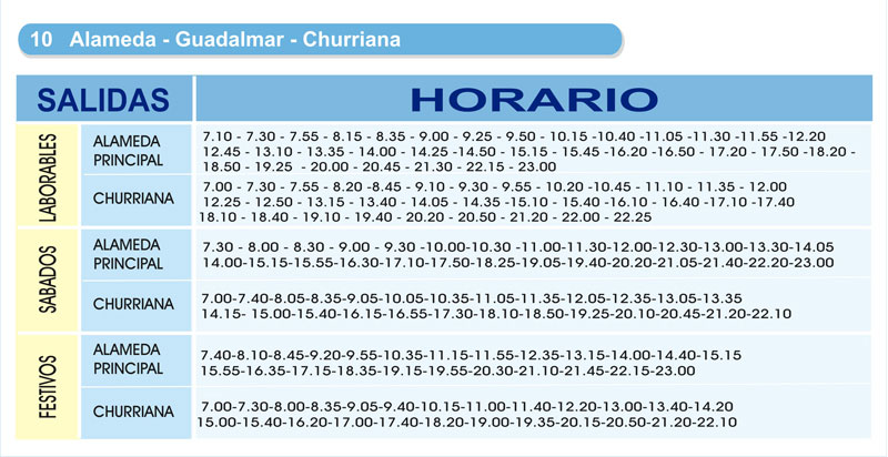 Horario linea 10 EMT