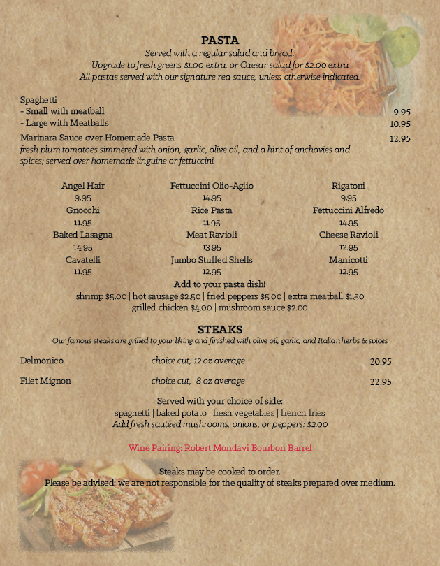 Pasta Amore Menu