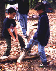 Ben & Andrew try out George's
 new army surplus manual chainsaw!