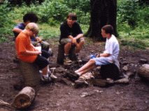 Trying to start a fire by talking
to the sticks (mind over matter...)