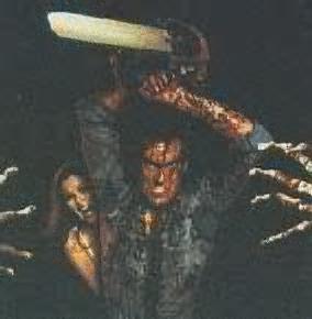 Ash protecting girl from a deadite