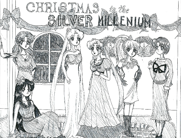 (Sitting) Princess Mars, (Standing) Princess Jupiter, Queen Serenity, Princess Serenity, Princess Venus, and Princess Mercury