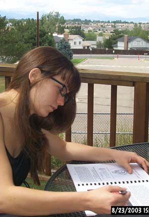 Pascale Hime at work on the translation in Colorado