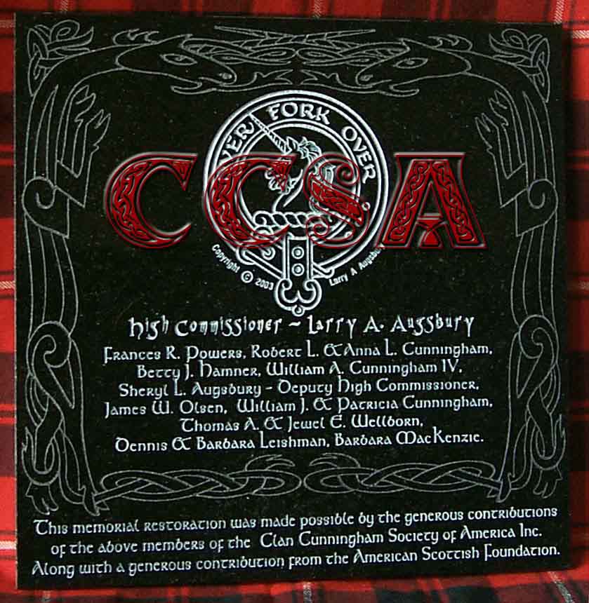 Acknowledgement Plaque with Cunningham Strap-and-Buckle Crest Badge to be placed next to Memorial in Edinburgh