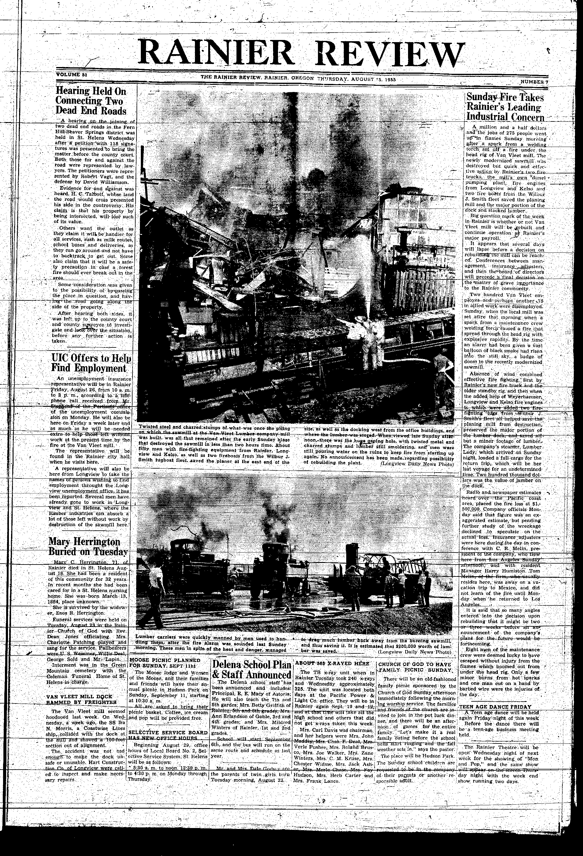 Rainier, Oregon's Fires