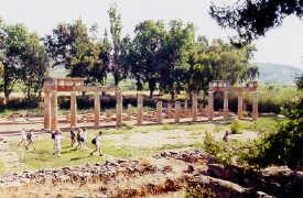 Stoa at Sanctuary with Doric Temple Remains