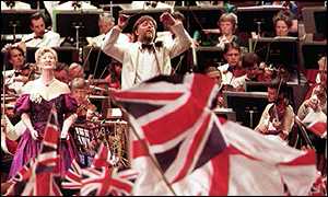 Sir Andrew Davis in full flight at the last night at the proms in 2000