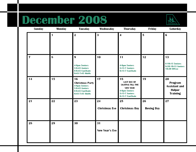 December 2008 Calendar