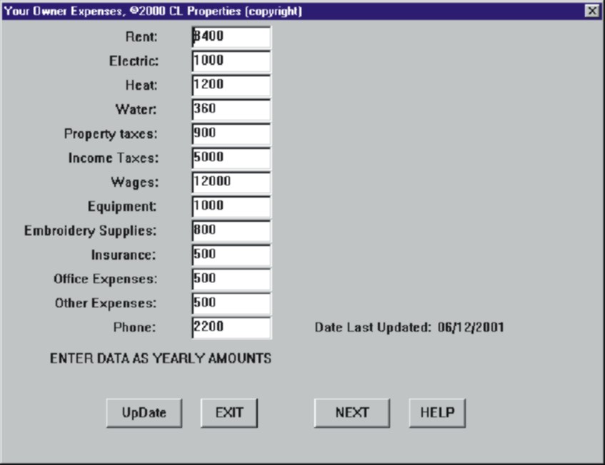 Your Embroidery Pricer! software page 3 screen shot