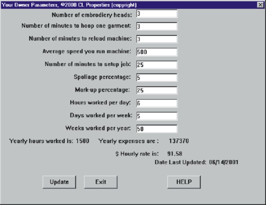 Your Embroidery Pricer! software page 5 screen shot