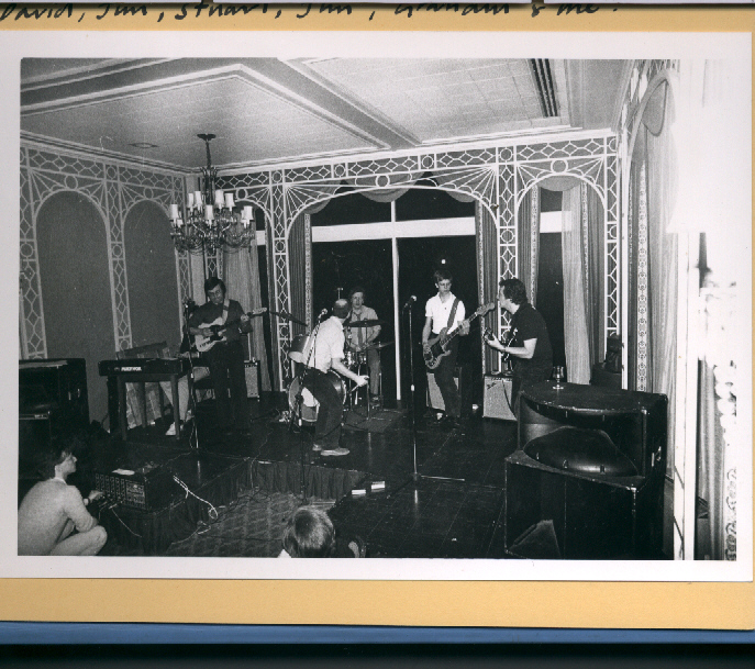 David Terrell hides behind Jim Peal, Stuart Hartley looks to Jim Mcmahon for a lyric while Graham & I play on