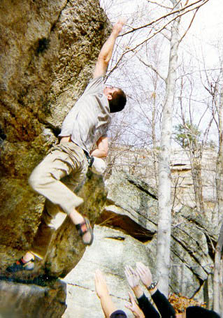 3-points-off on 'VD', V3, on the Outbreak Boulder, Peter's Kill