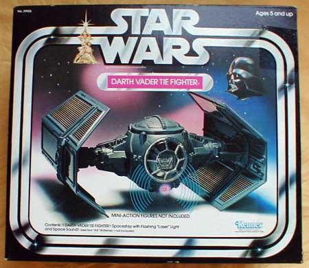 Darth Vader's TIE Fighter and Luke's X-Wing battle it out.