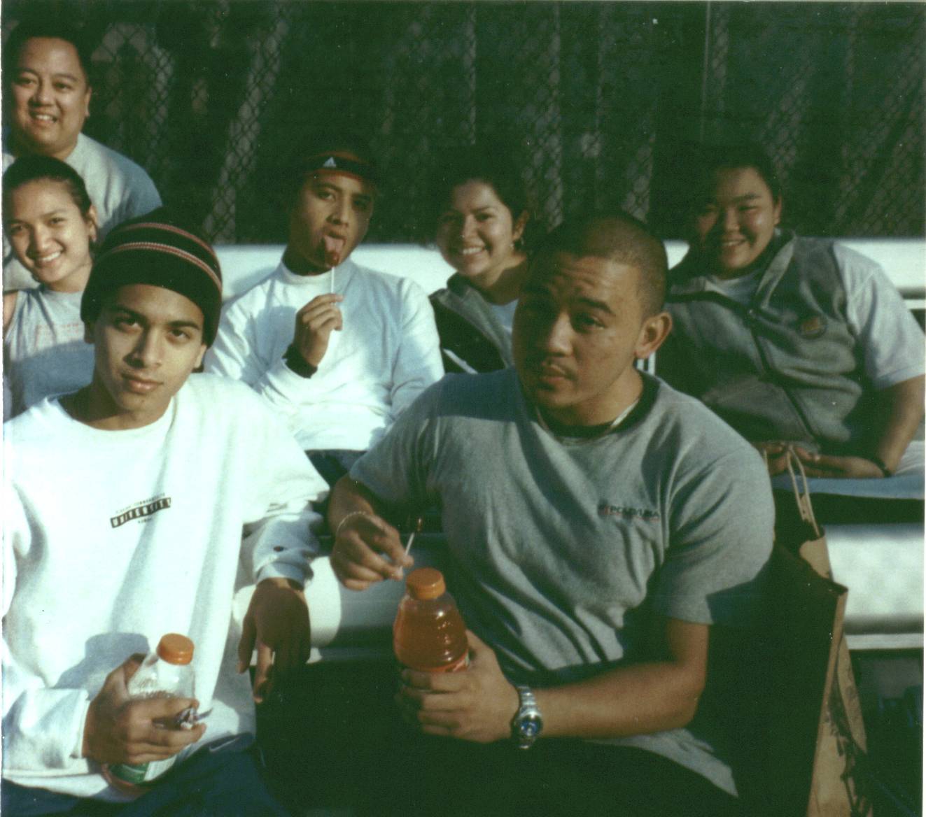 Richard, Tuyet, Marvin, Karen, Jen B., Mike, and Eddie; all hangin' out on the bench