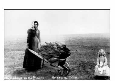 Woman and girl with buffalo chips