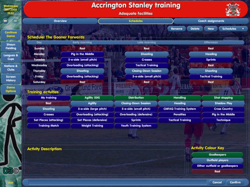 Championship manager 03 04 training schedule